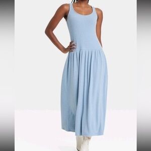 Universal Thread Women’s Drop Waist Ribbed Knit Midi Dress NWT Color Blue